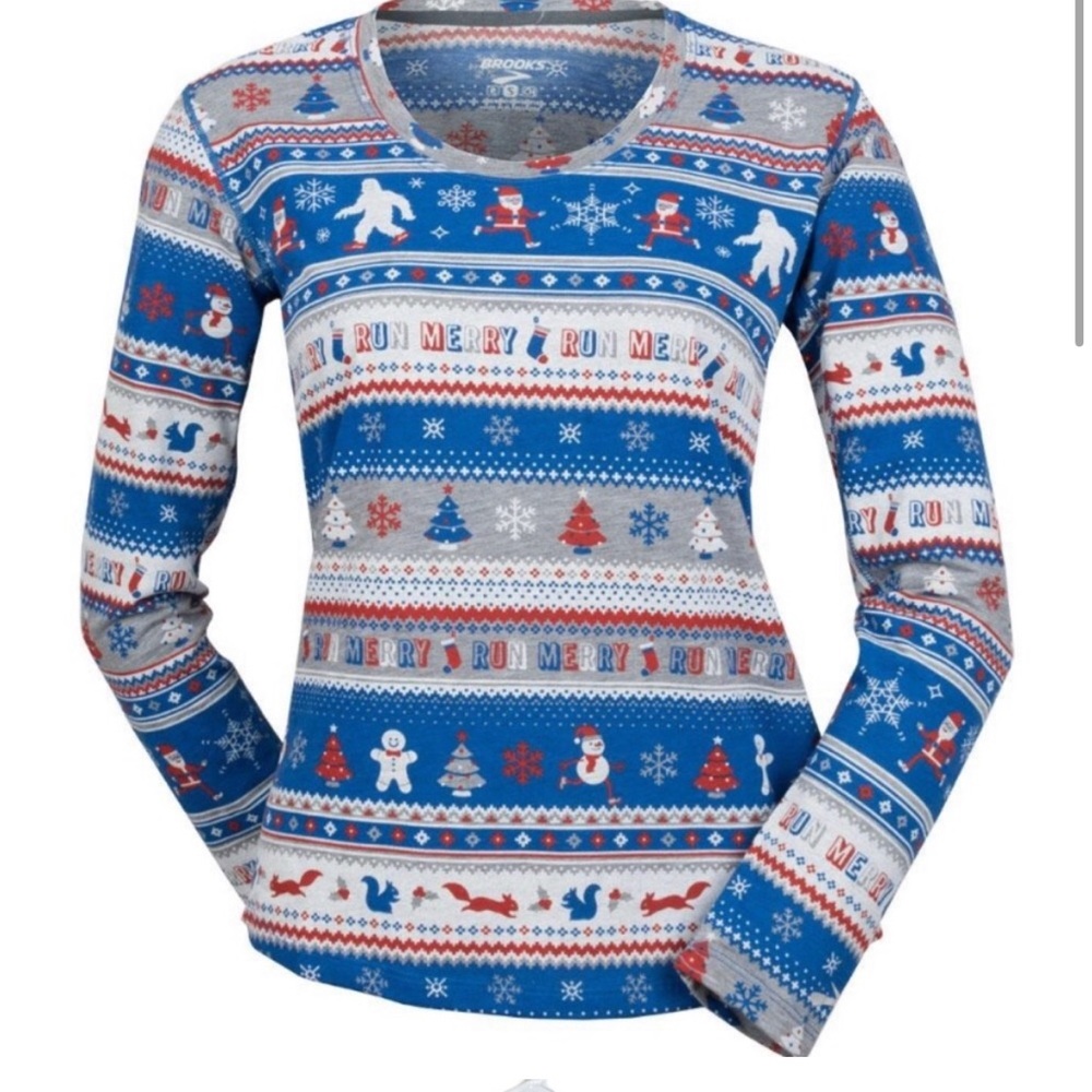 BROOKS Ugly Sweater Running Shirt Christmas long sleeve top size Medium